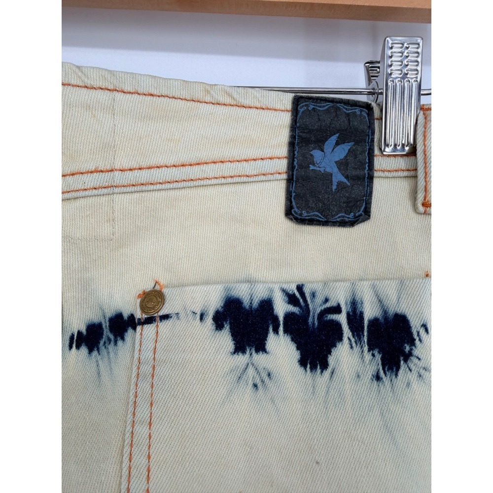 One Teaspoon Cream Tie Dye Flare Jeans Bell Bottom Raw 22 Indigo Boho Festival - Picture 10 of 15
